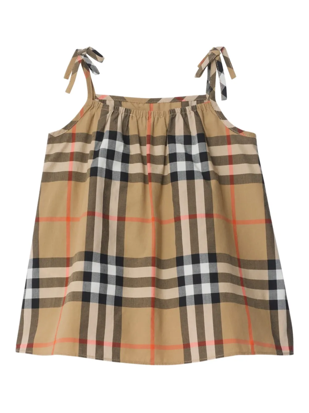 Burberry Kids Geruite gesmockte katoenen jurk Beige