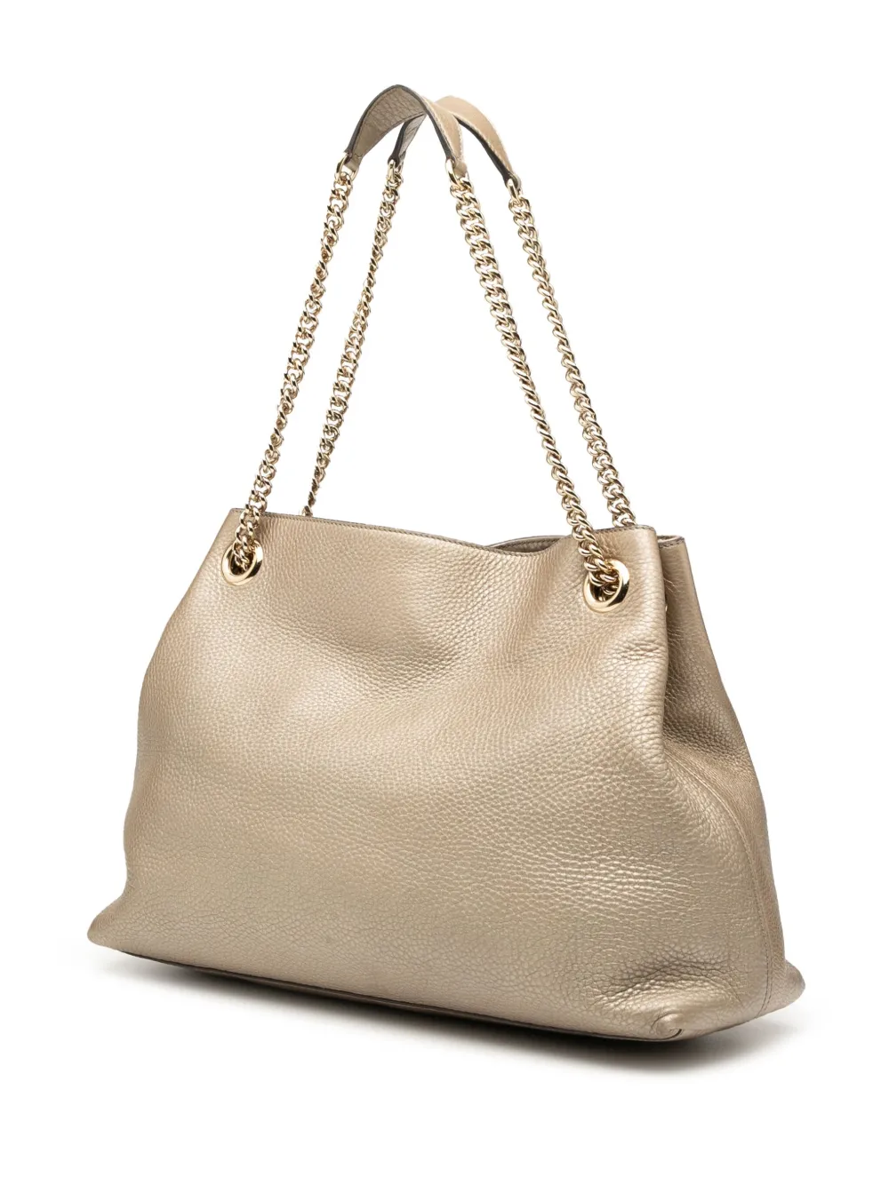 Pre-owned Gucci 2016-2025 Medium Metallic Leather Soho Chain Tote Bag In Gold