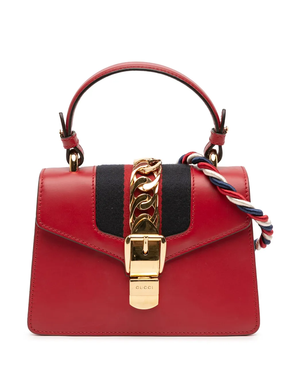 Pre-owned Gucci 2016-2025 Mini Calfskin Sylvie Satchel In Red