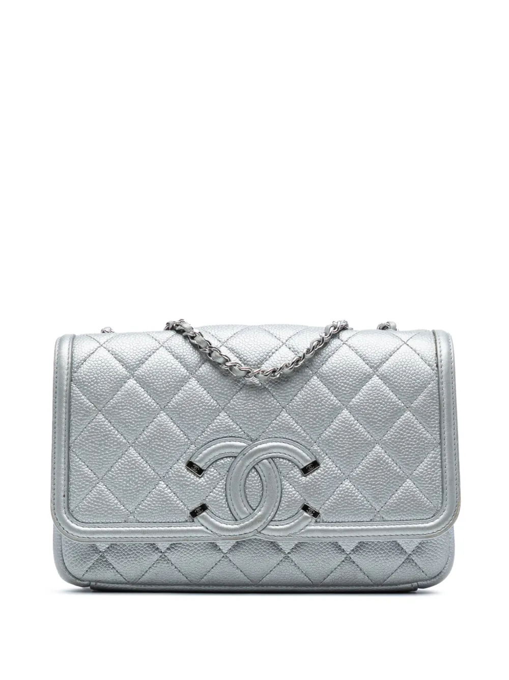 CHANEL Pre-Owned 2017-2018 Small Quilted Metallic Caviar CC Filigree CHANEL Pre-Owned 2017-2018 Small Quilted Metallic Caviar CC Filigree