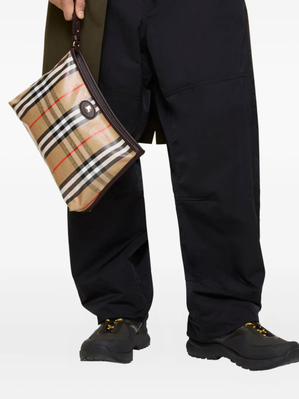 Burberry Geruite leren clutch - Beige