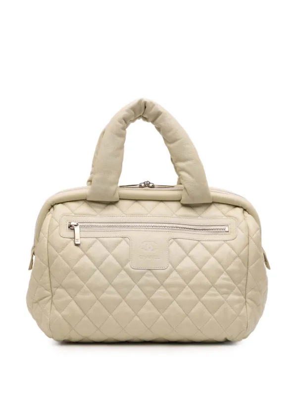 Chanel Pre-owned 2010-2011 Quilted Caviar Coco Cocoon Bowler Bag Handbag in White