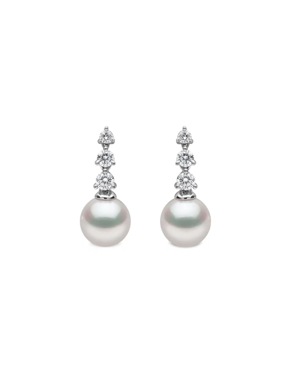 Yoko London 18k White Gold Akoya Pearl And Diamond Earrings In Silver