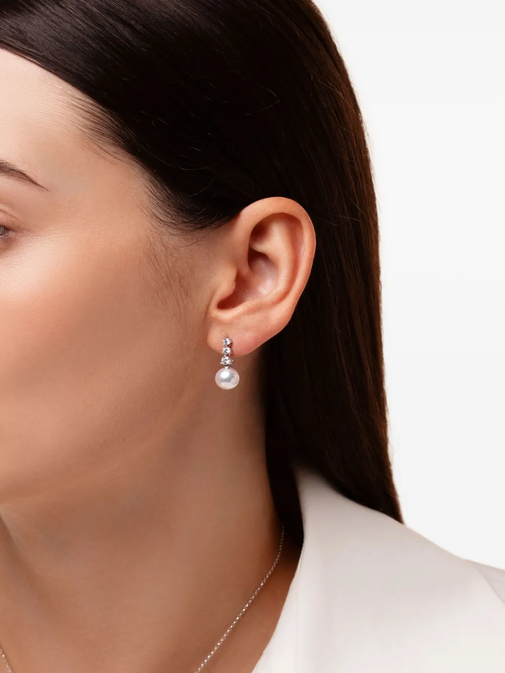 Yoko London 18k White Gold Akoya Pearl And Diamond Earrings In Silver