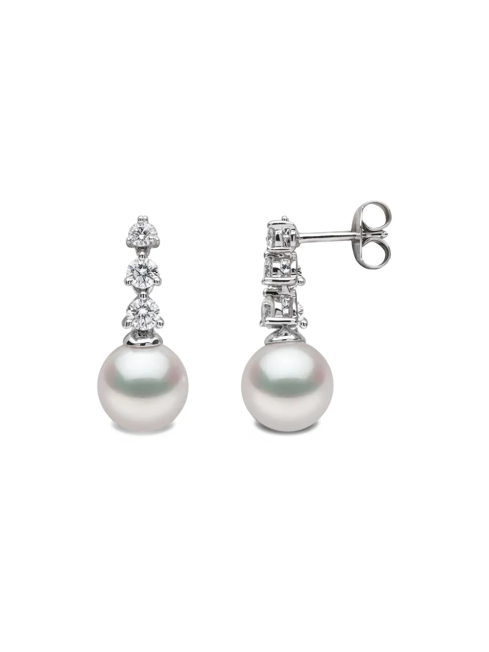 Yoko London 18k White Gold Akoya Pearl And Diamond Earrings In Silver