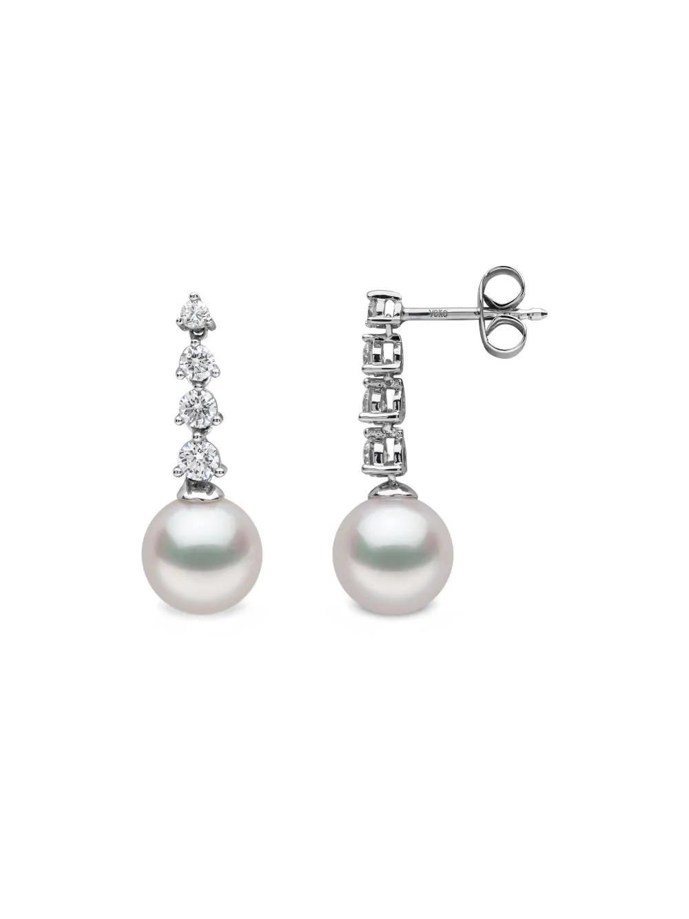 Yoko London 18k White Gold Akoya Pearl And Diamond Earrings In Silver