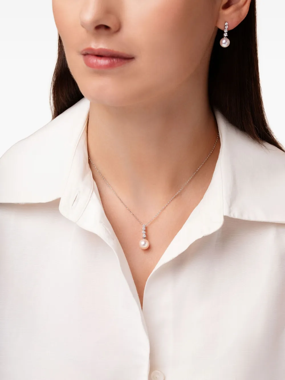 Yoko London 18k White Gold Akoya Pearl And Diamond Earrings In Silver