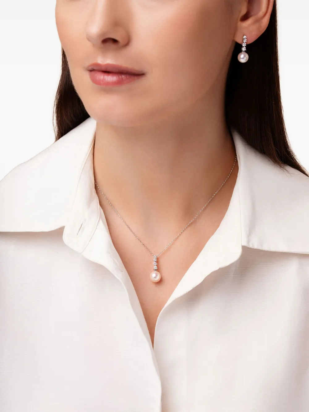 Yoko London 18k White Gold Akoya Pearl And Diamond Earrings In Silver