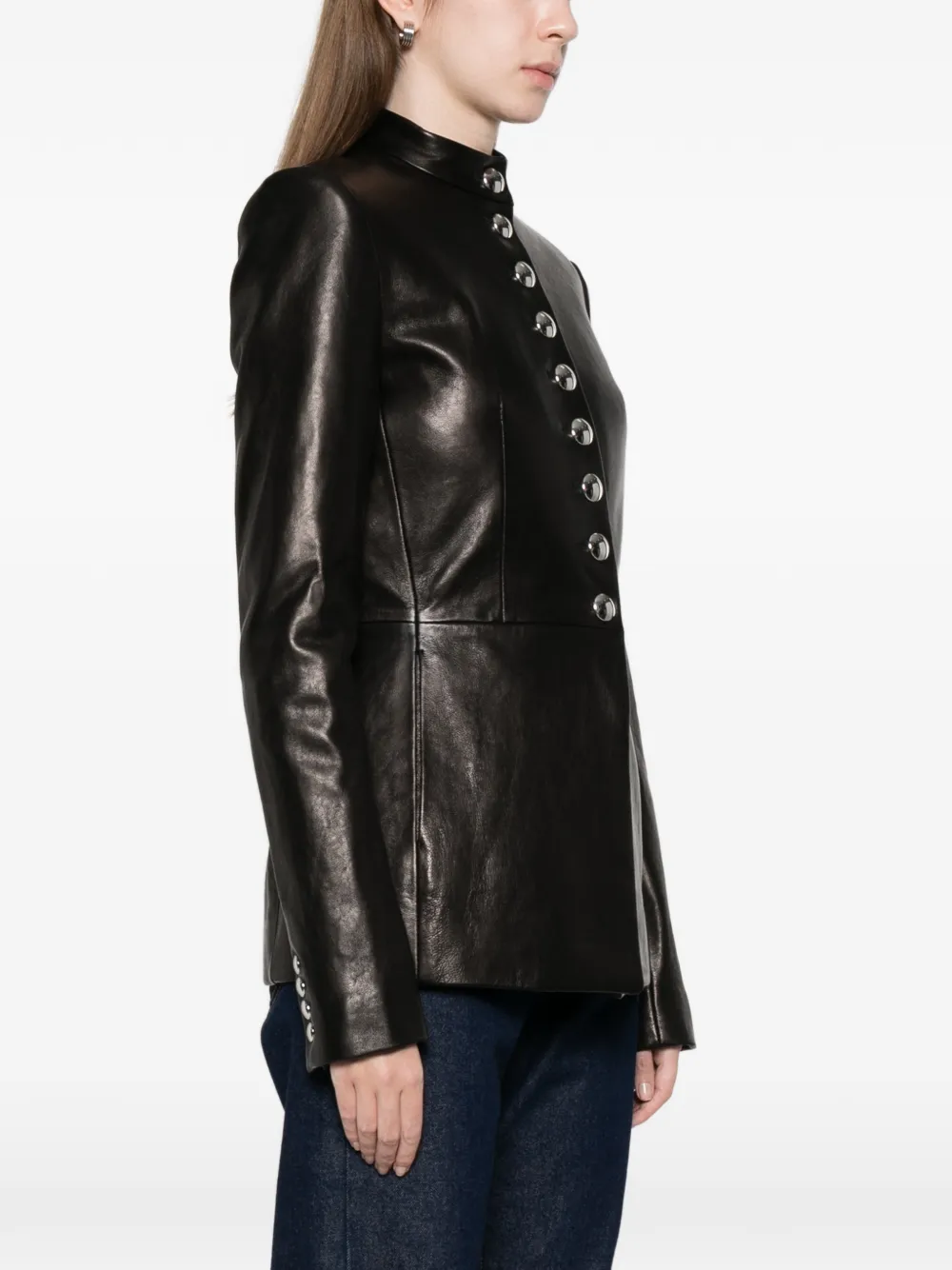 Khaite Standing Collar Leather Jacket In Black
