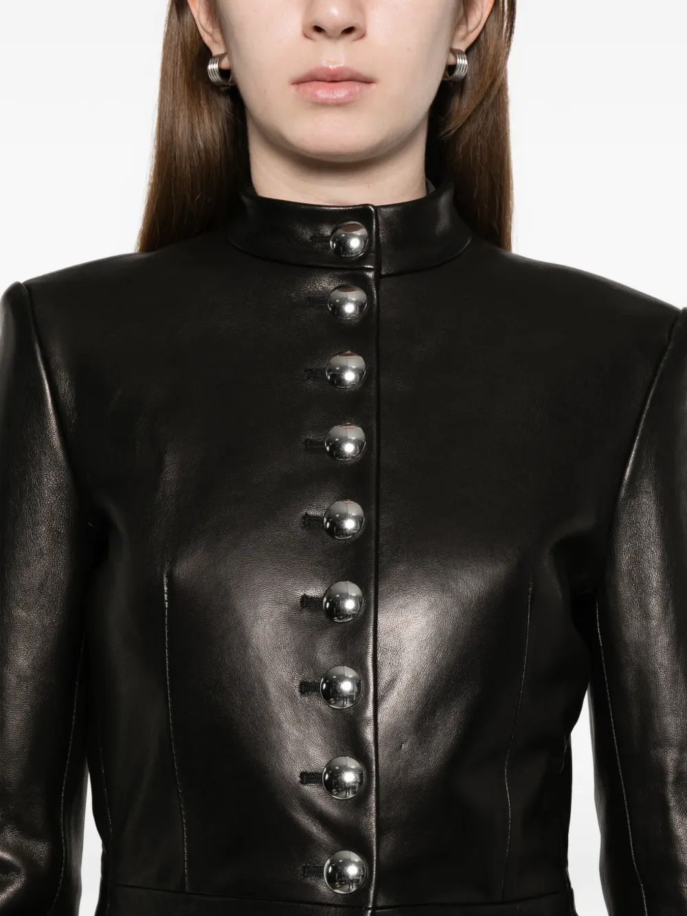 Khaite Standing Collar Leather Jacket In Black