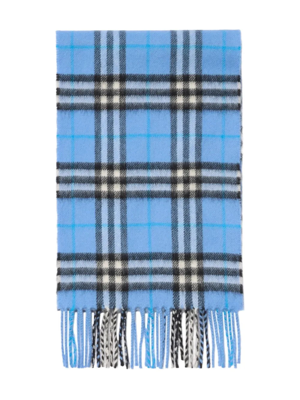 Burberry Check Fringed Scarf In Blue