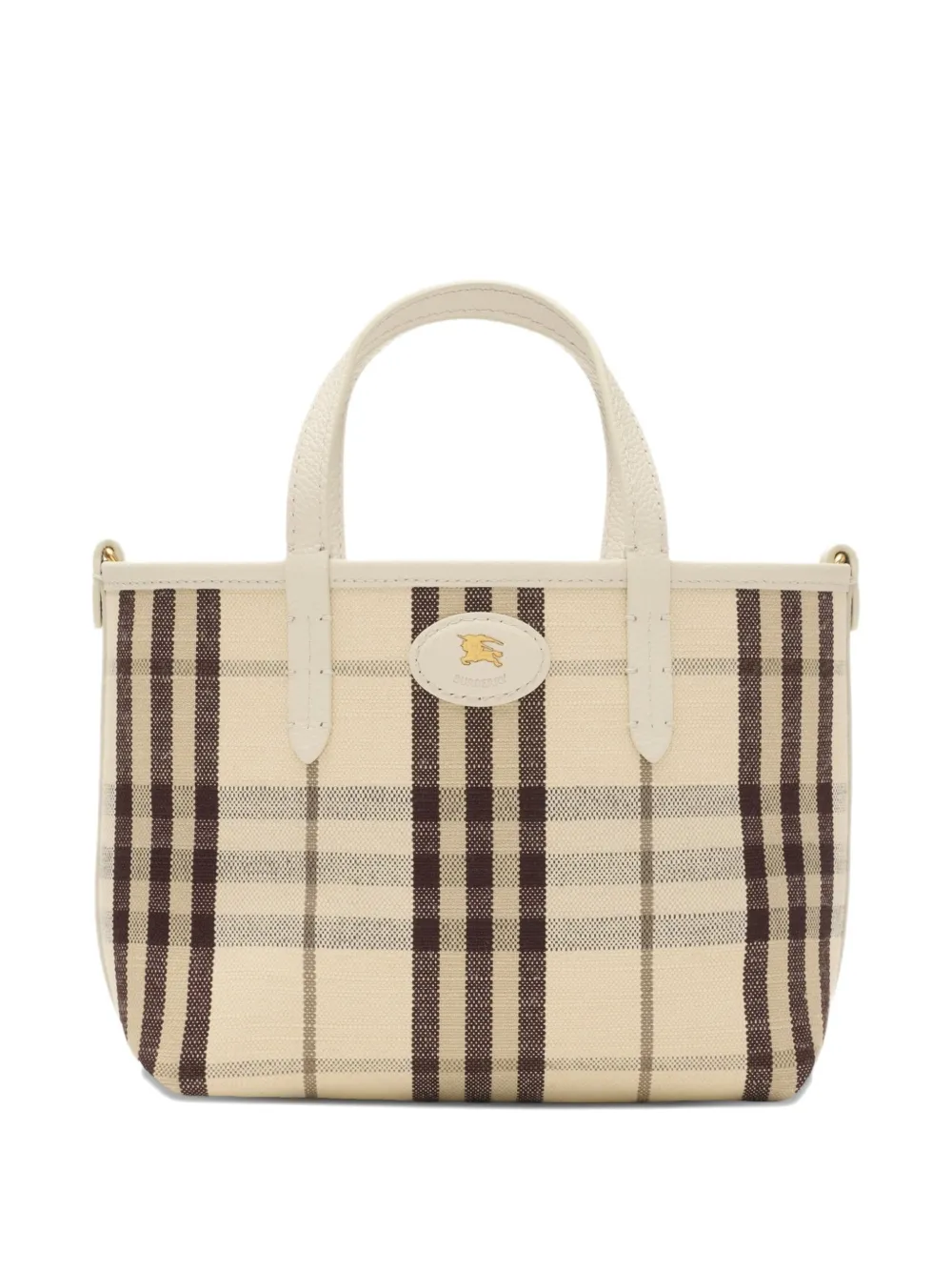Burberry Small Bloomsbury Grained-leather Reversible Check Tote Bag In Neutral
