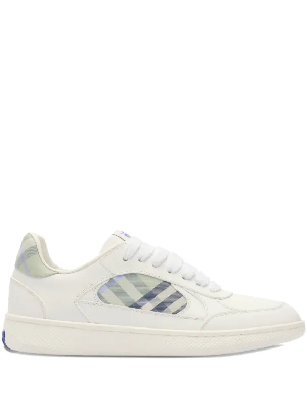 Burberry Leather and Check Terrace Sneakers in White