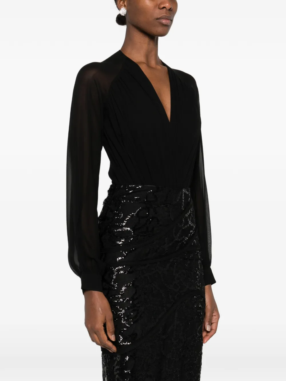  Botsi Wrap Long-sleeve Blouse - Black 