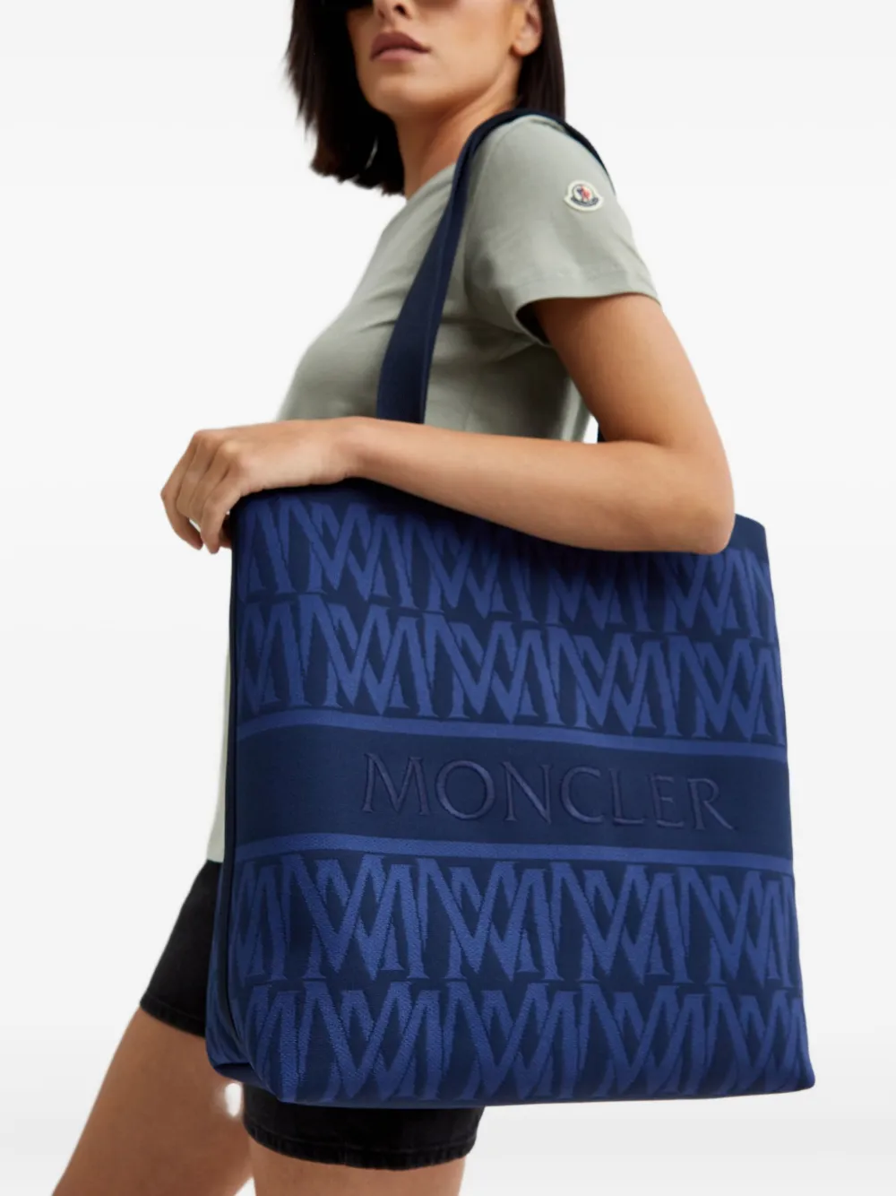 Moncler Enfant monogram-jacquard tote bag - Blauw
