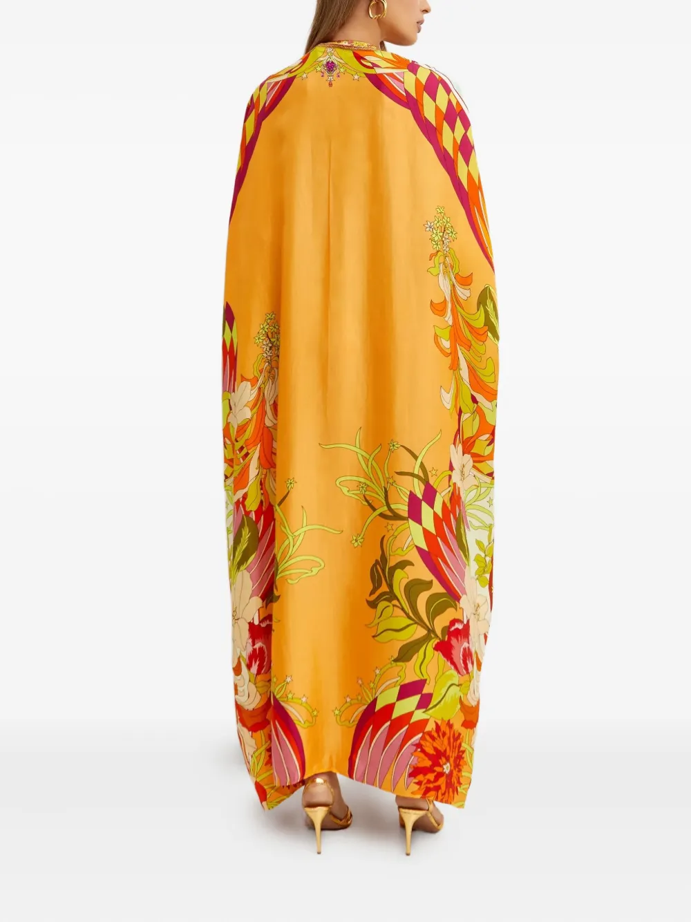 Camilla Maxi-jurk met bloemdetail en knopen Oranje