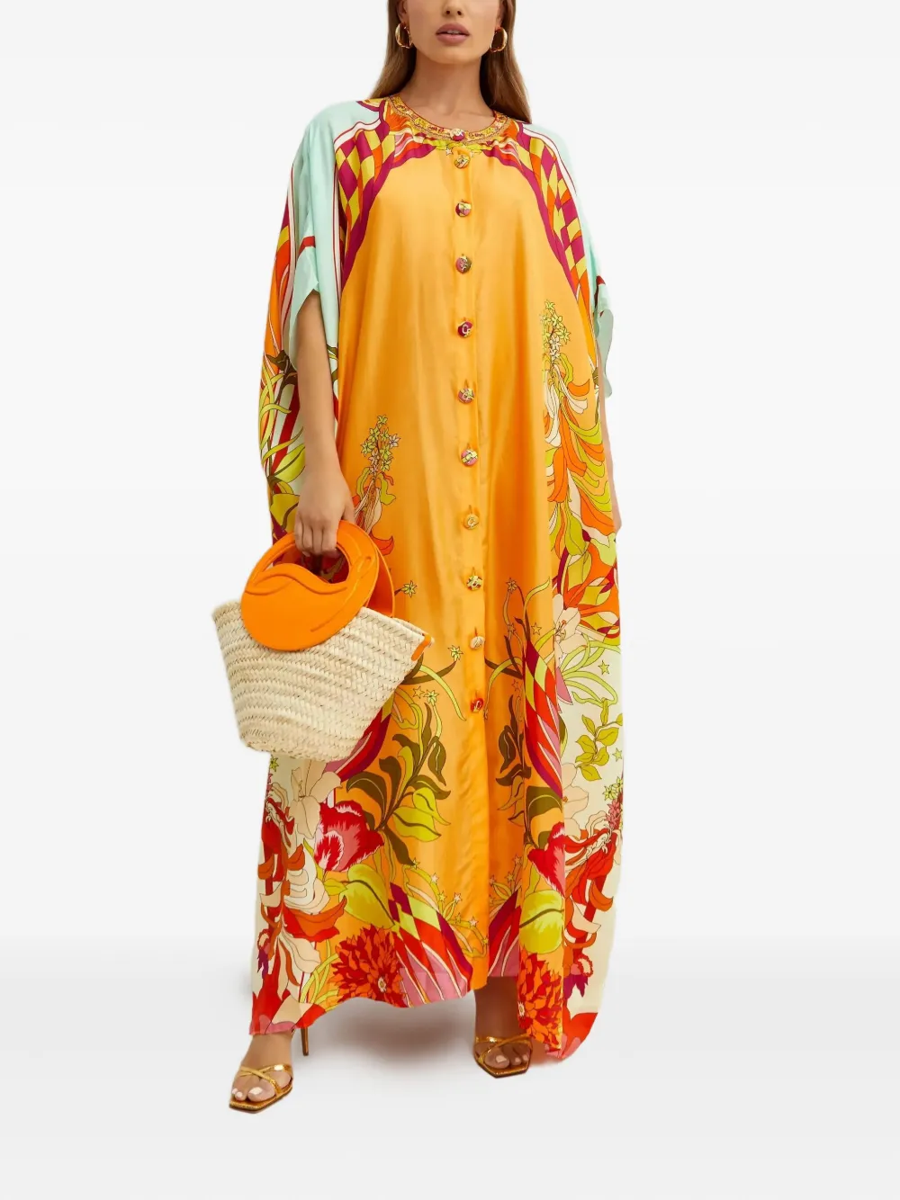 Camilla buttoned floral-detail maxi dress - Oranje