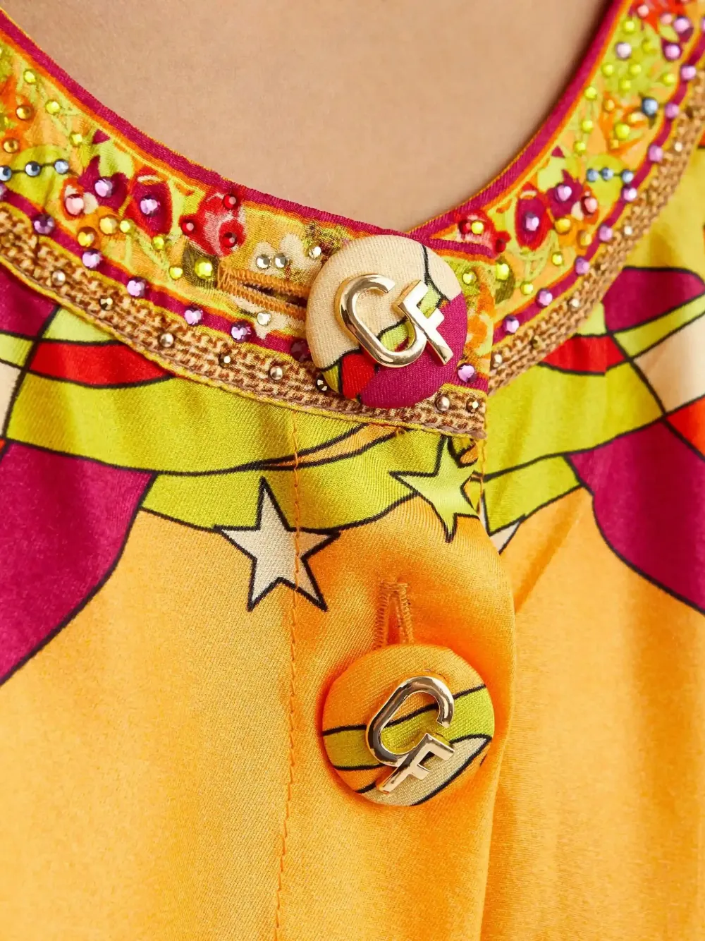 Camilla Maxi-jurk met bloemdetail en knopen Oranje