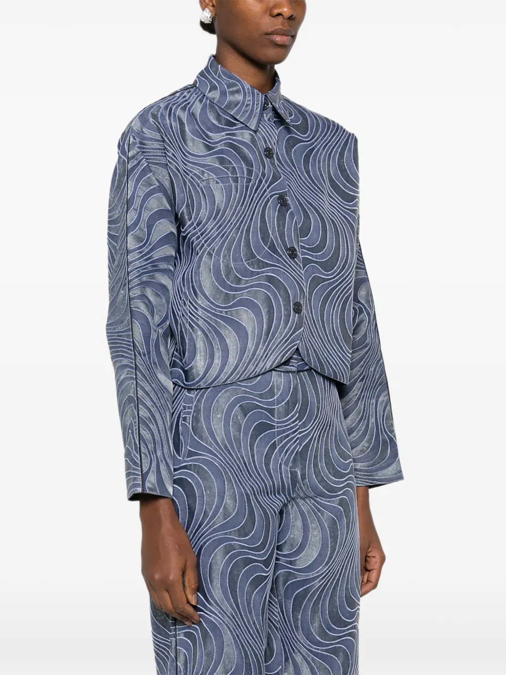  Botsi Button-up Wave-pattern Jacket - Blue 