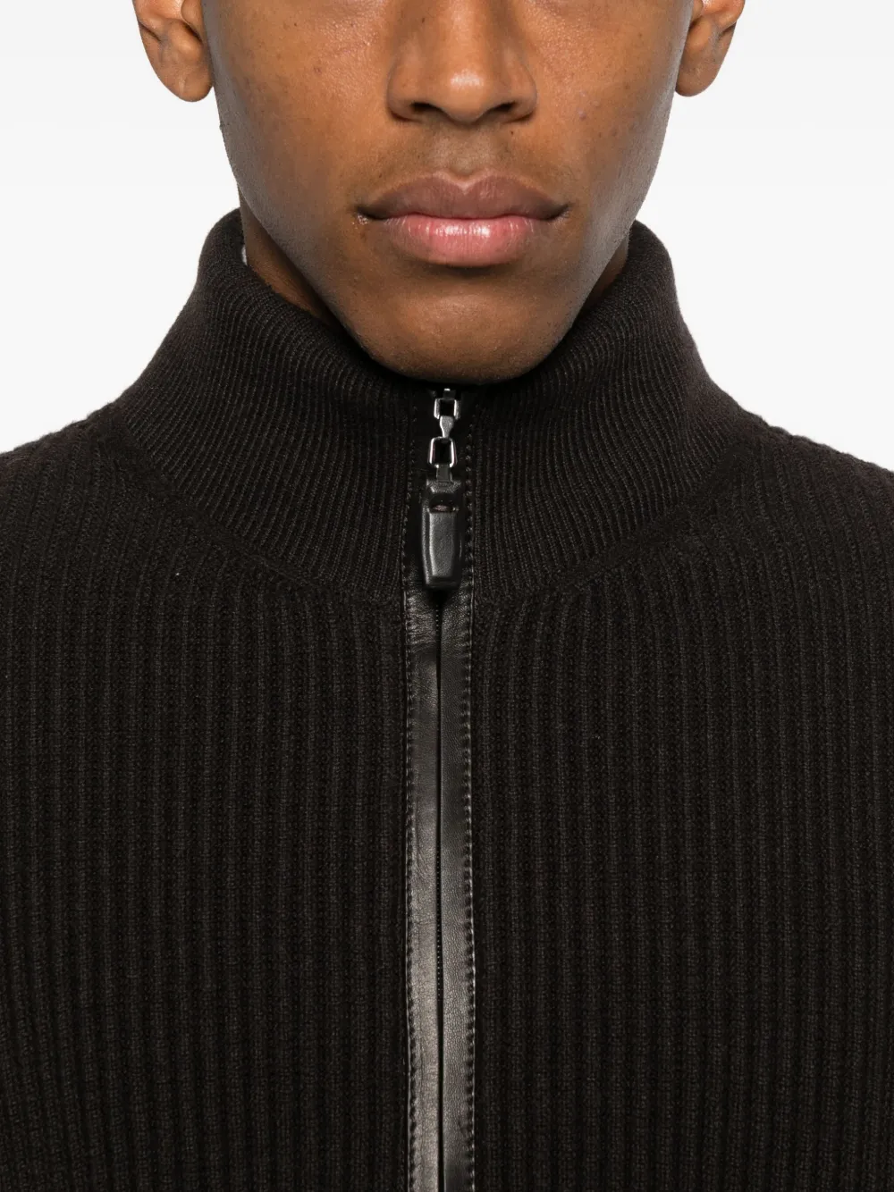 Brioni Zip-fastening Ribbed Cardigan In Brown