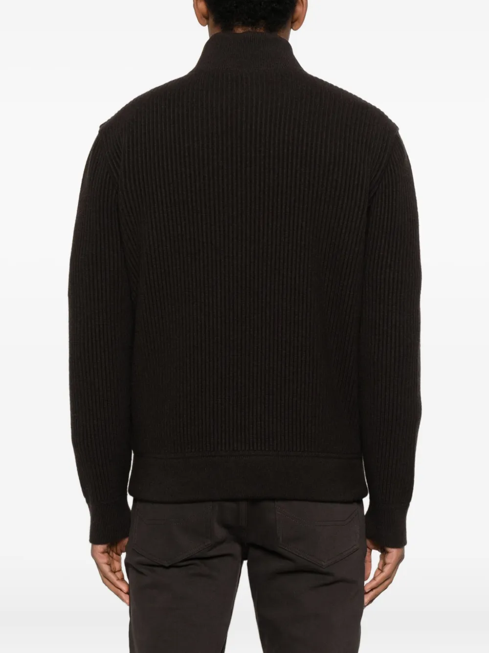 Brioni Zip-fastening Ribbed Cardigan In Brown
