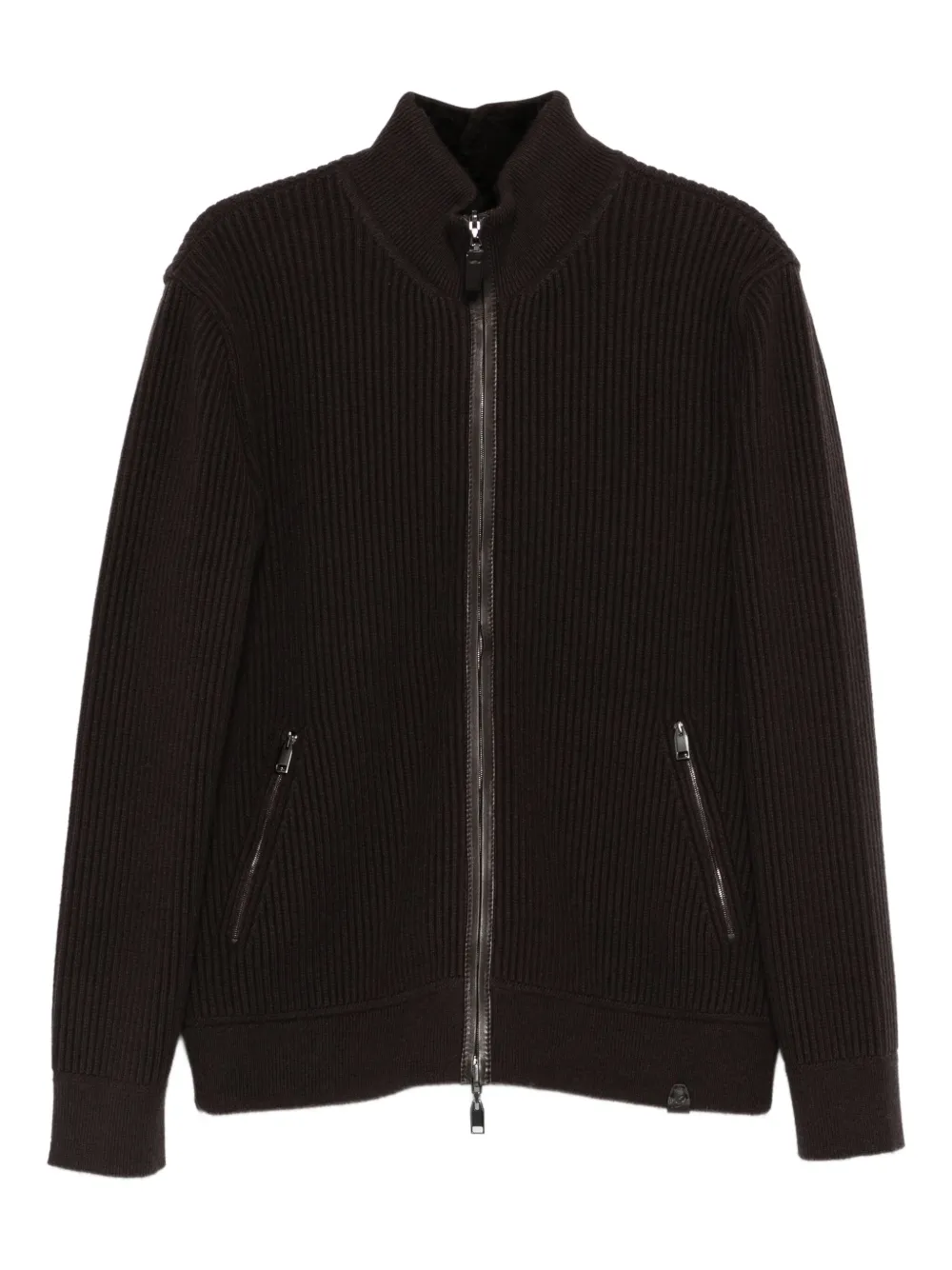 Brioni zip-fastening ribbed cardigan | Brown | Image 1