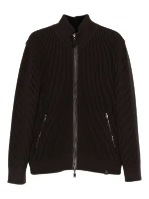 Prada zip-up Ribbed Knit Cardigan | Black | FARFETCH UK