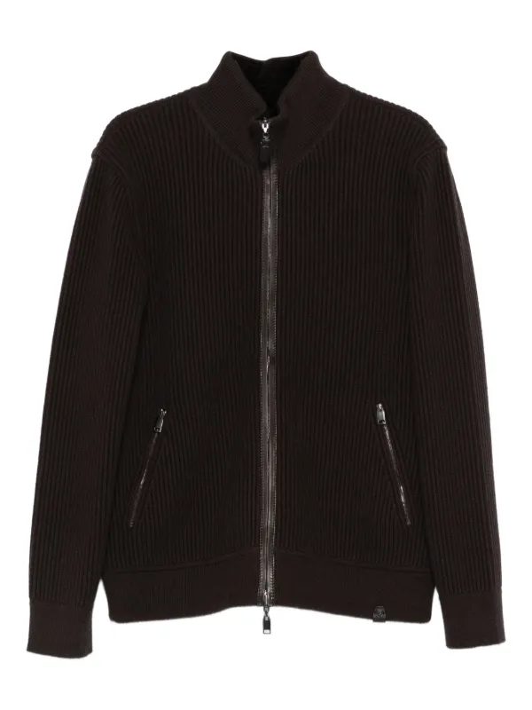 Brioni Zip-fastening Ribbed Cardigan in Brown