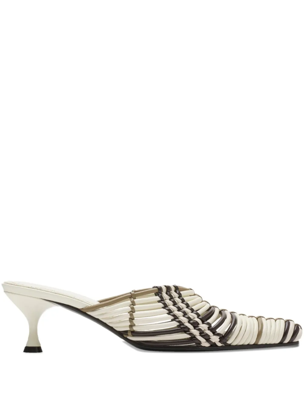 Burberry Woven Check Leather Mules In White
