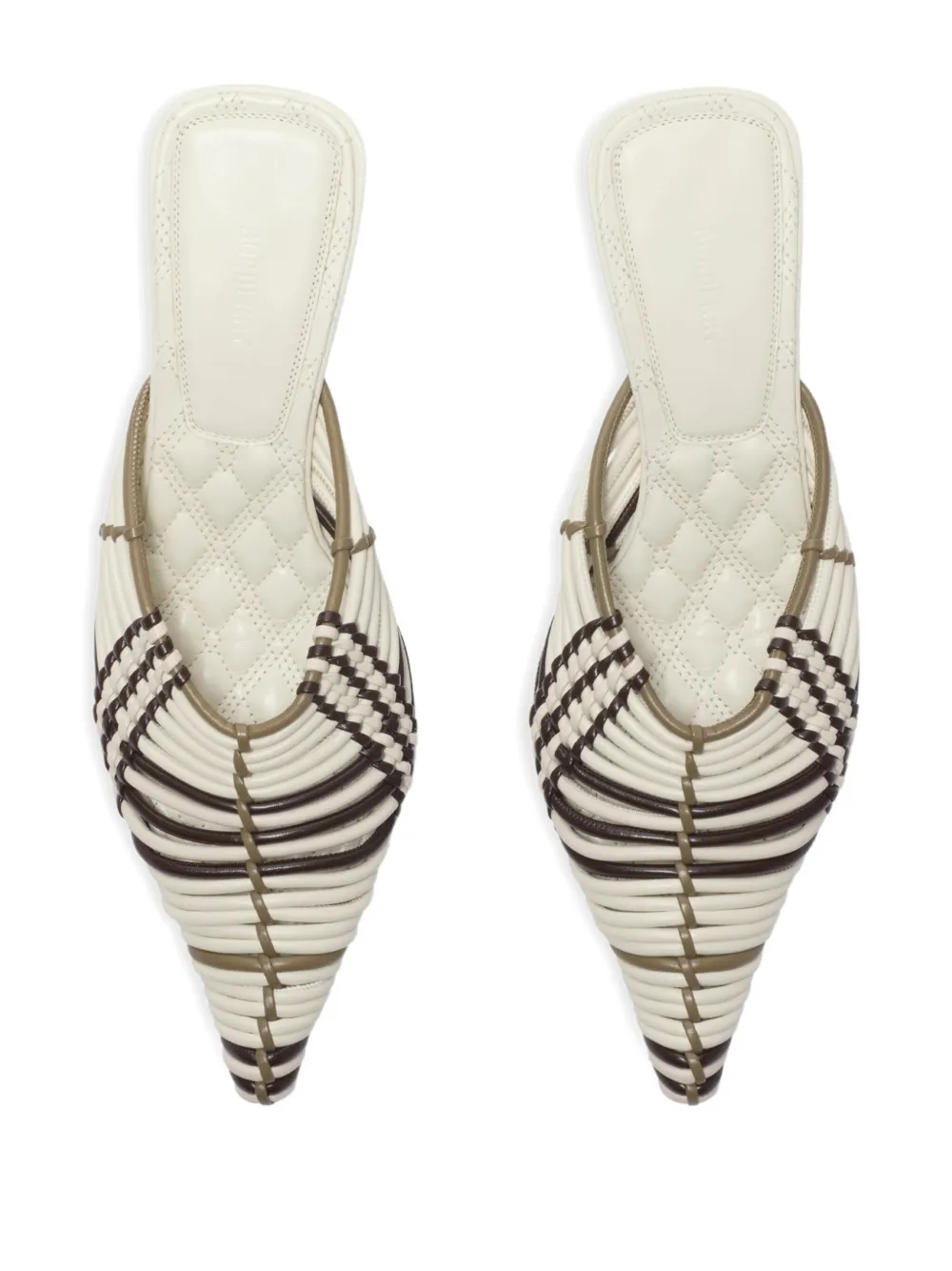 Burberry Woven Check Leather Mules In White