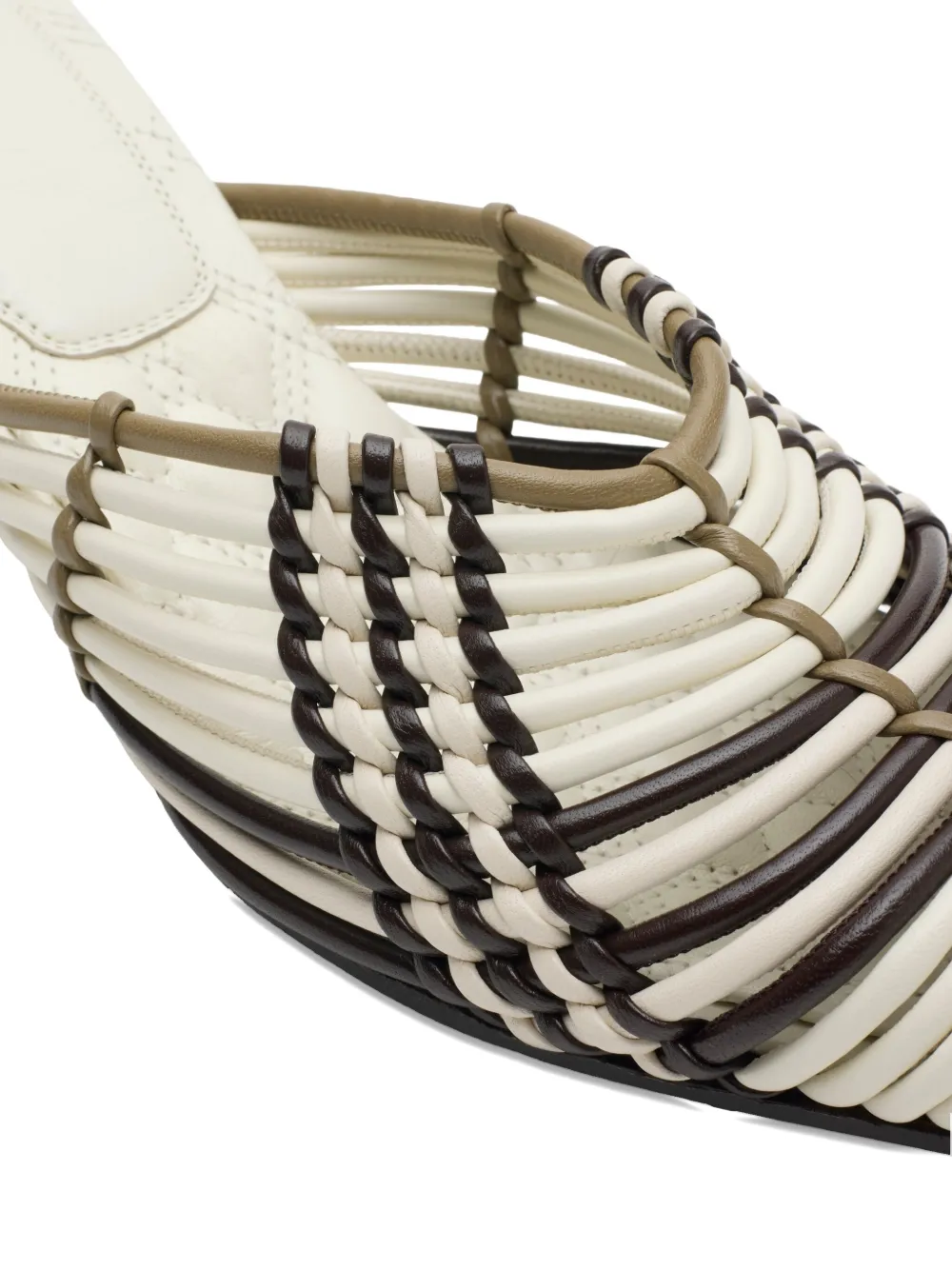 Burberry Woven Check Leather Mules In White