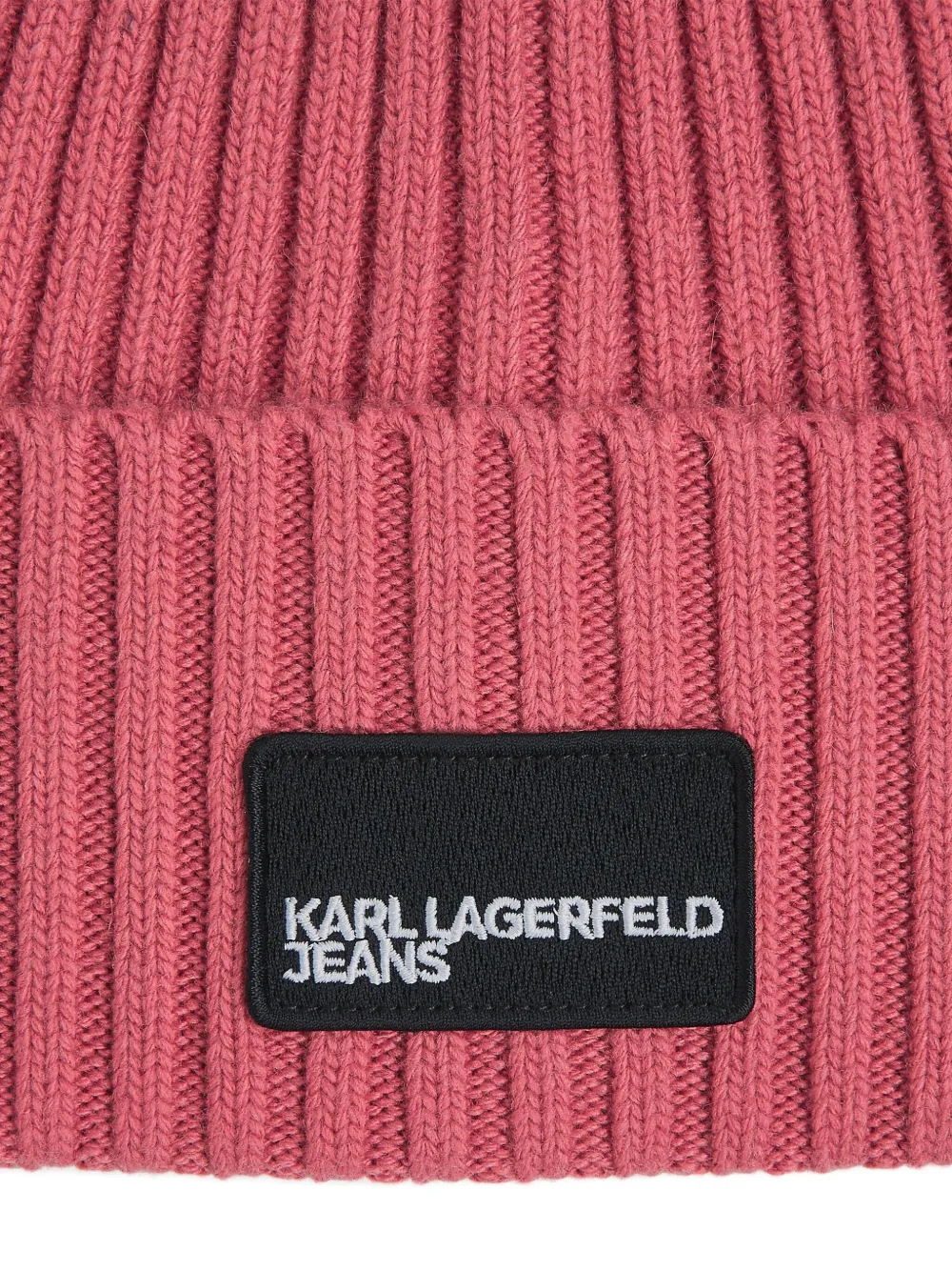 Karl Lagerfeld Jeans Logo-patch Ribbed Beanie In Pink