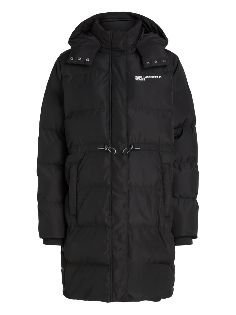 Karl Lagerfeld Jeans Long Hooded Puffer Coat In Black