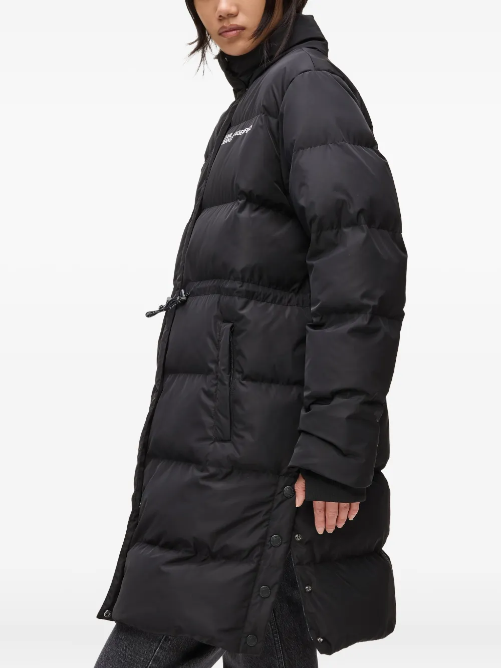 Karl Lagerfeld Jeans Long Hooded Puffer Coat In Black