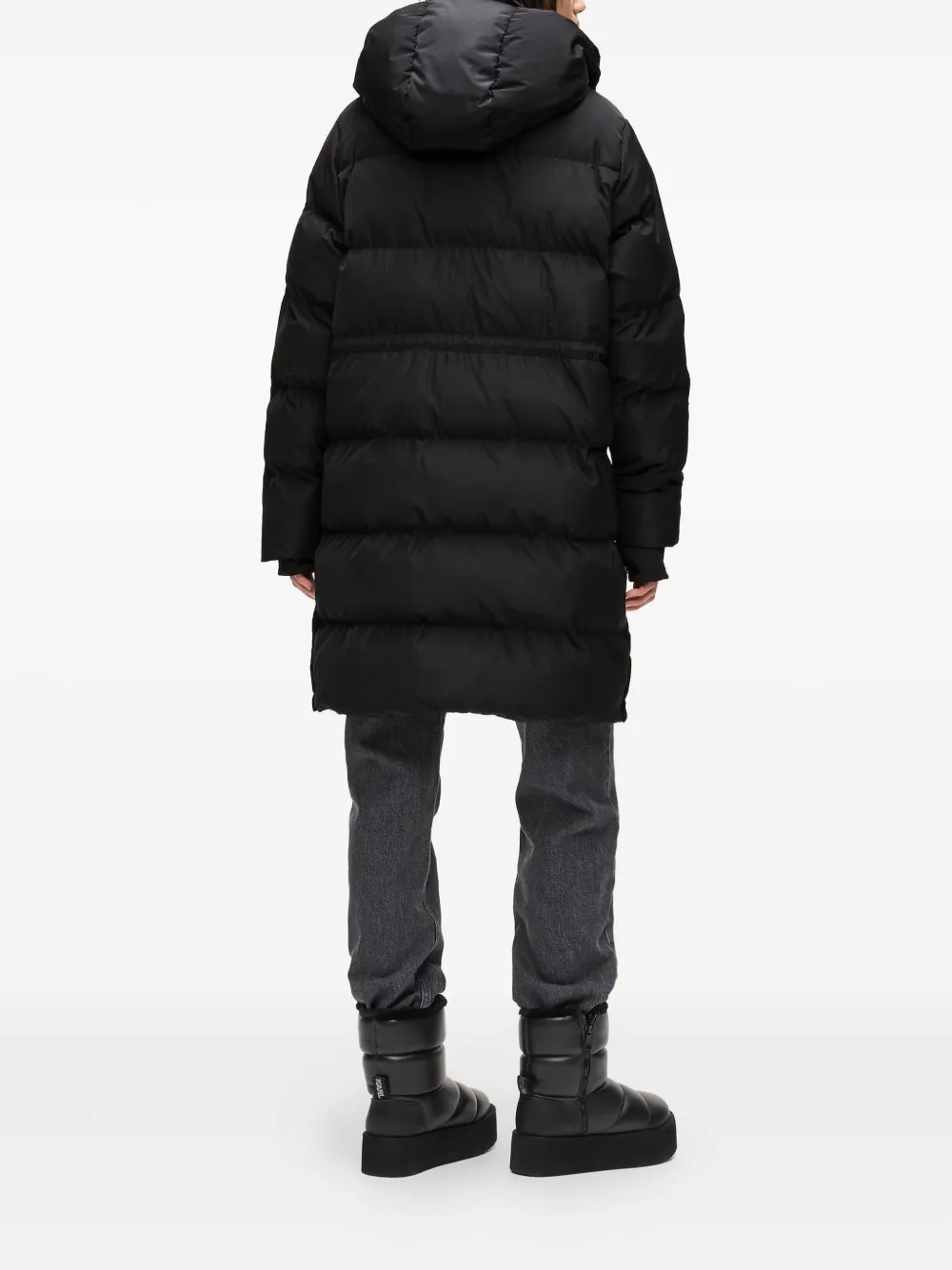 Karl Lagerfeld Jeans Long Hooded Puffer Coat In Black