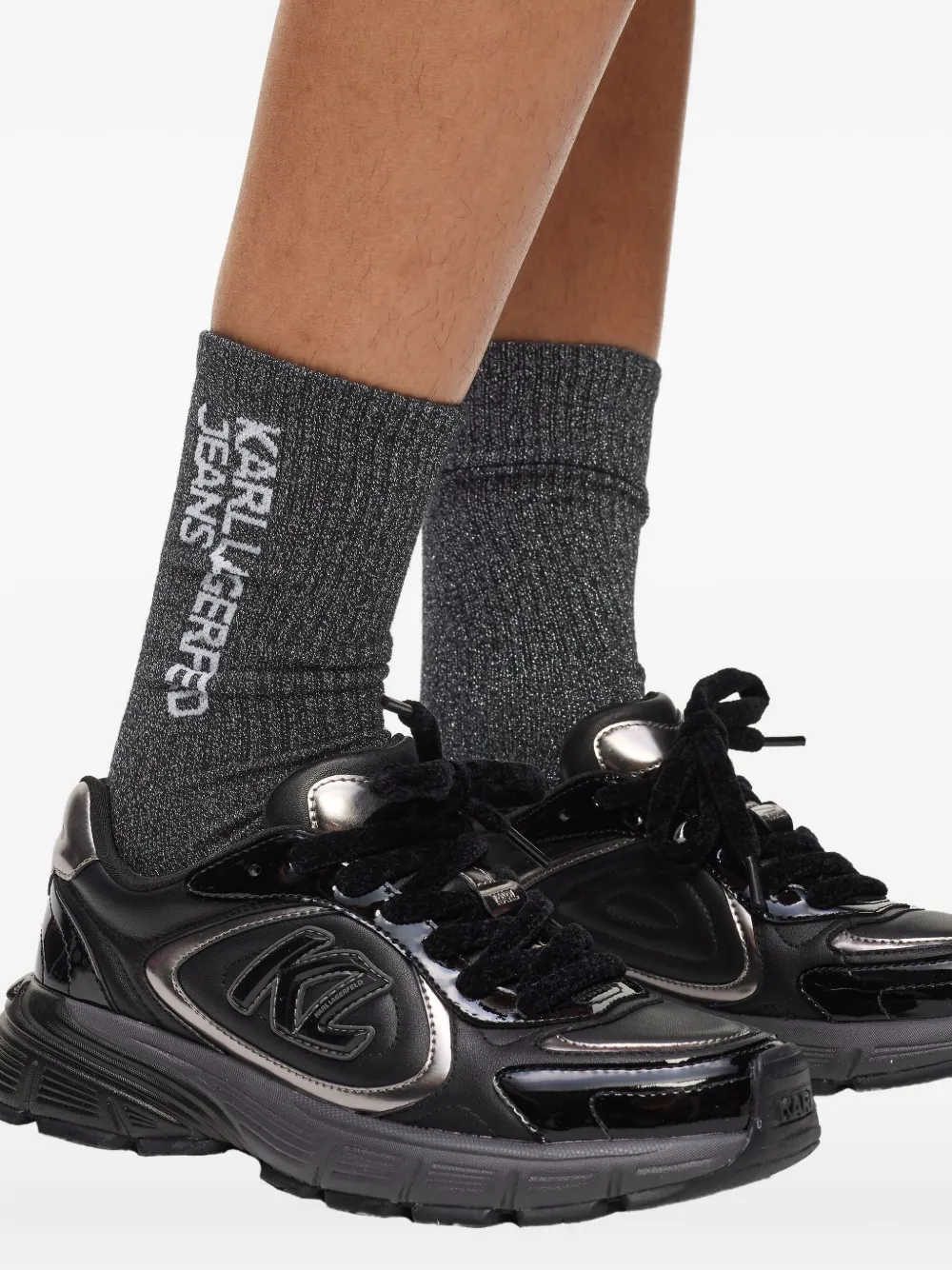 Karl Lagerfeld Jeans Twee paar gebreide sokken met logo Grijs