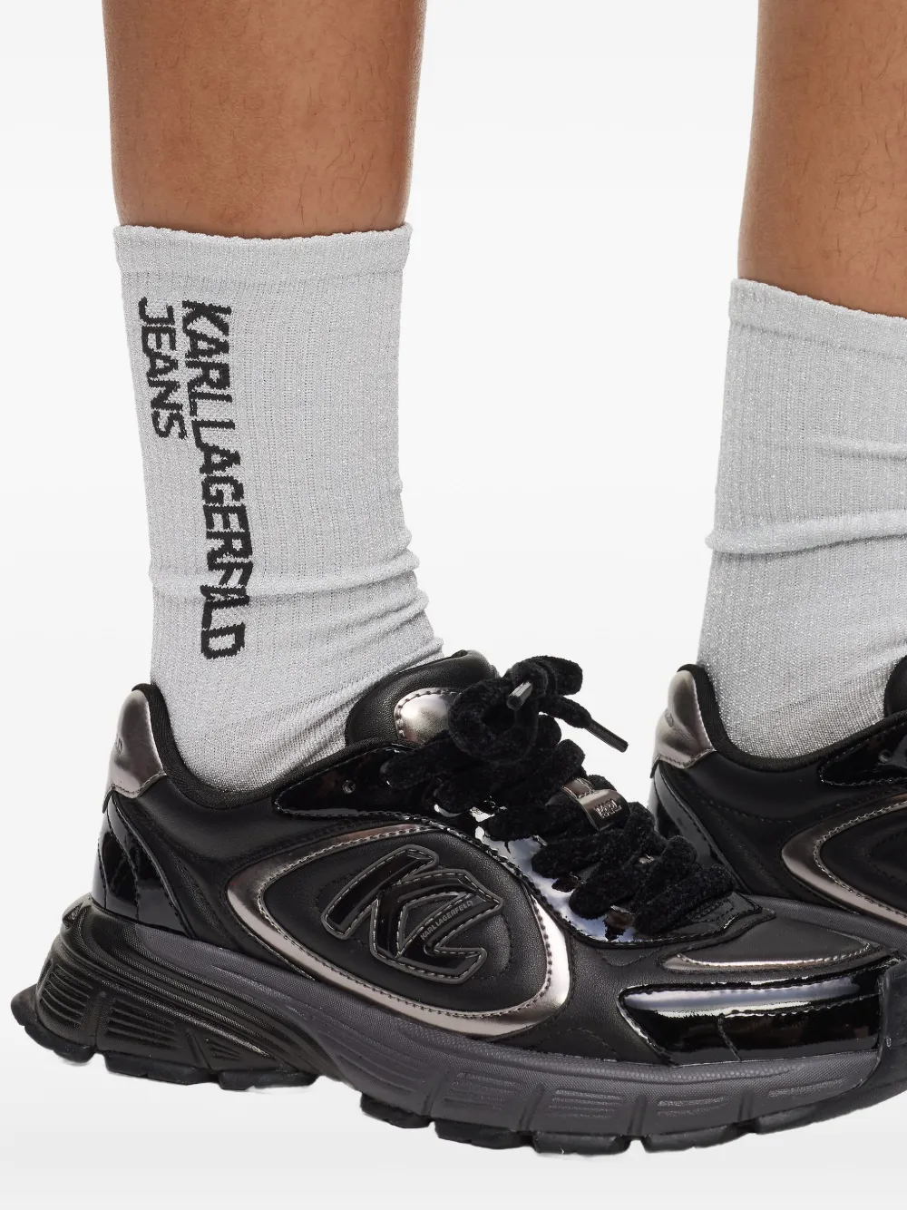 Karl Lagerfeld Jeans Twee paar gebreide sokken met logo Grijs