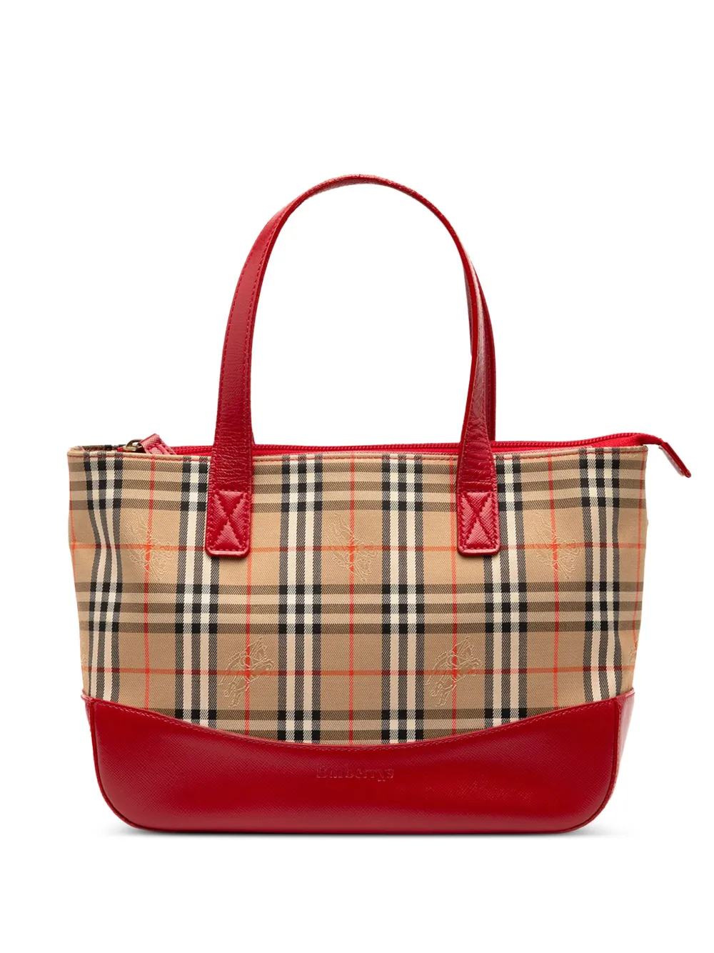 Burberry チェック柄トートバッグ、（ハンドバック）　アクセサリーロゴ付き BURBERRY バーバリー トートバッグ チェック柄 ボルドー