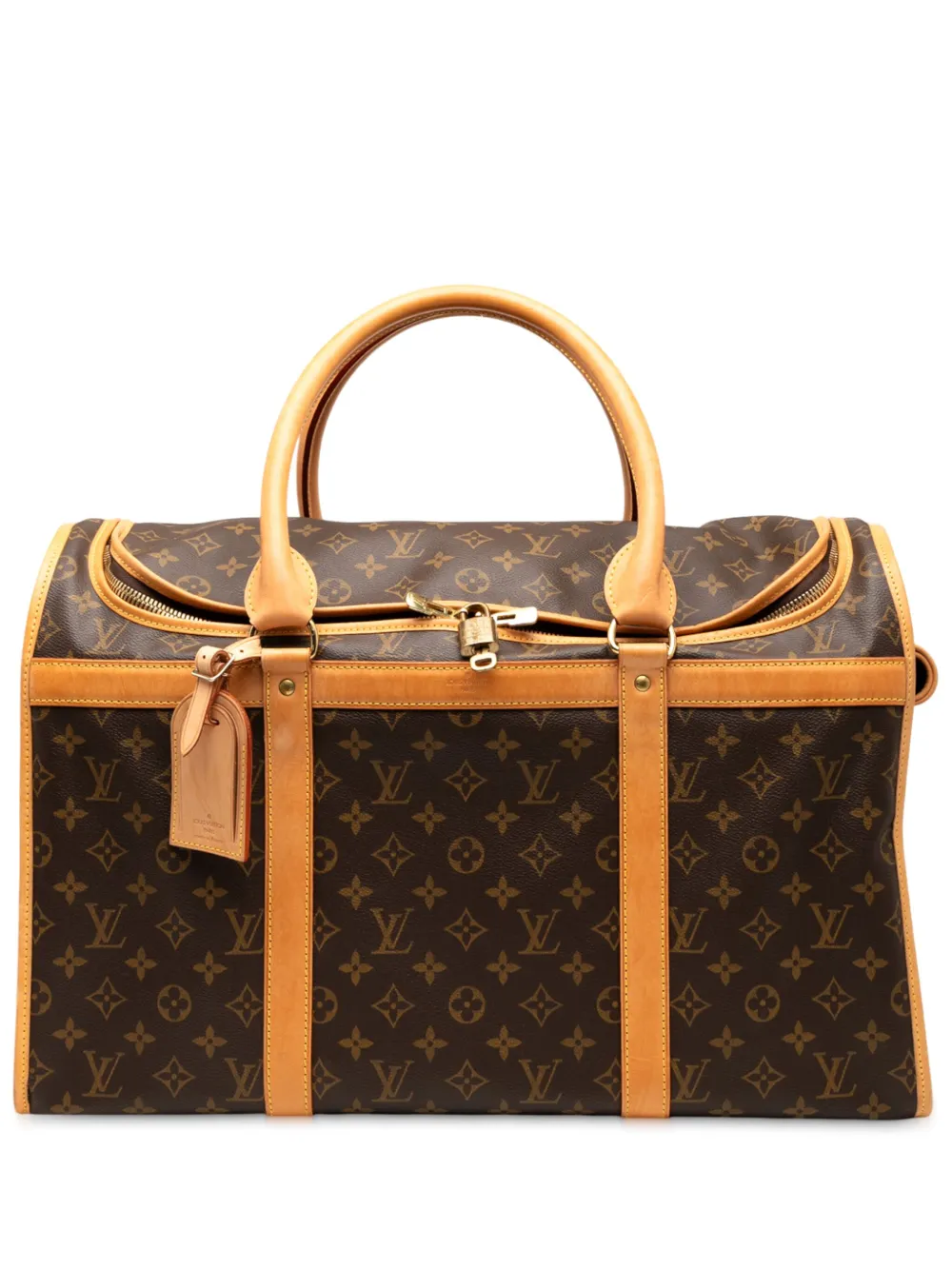 Pre-owned Louis Vuitton 2004 Monogram Sac Chien Pet Carrier 50 Travel Bag In Brown