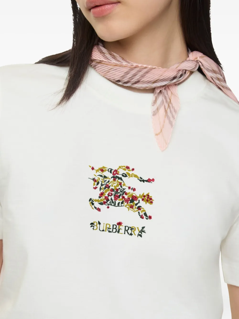 Burberry Floral-embroidered T-shirt In White