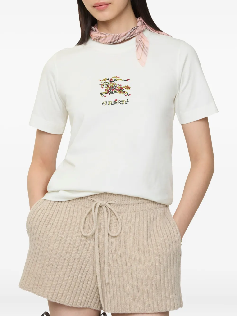 Burberry Floral-embroidered T-shirt In White