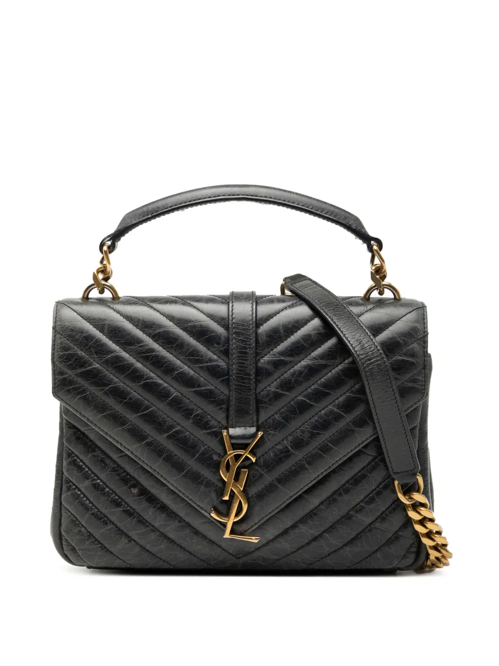 Saint Laurent Pre-Owned 2017 Medium Chevron Sheepskin Monogram College satchel | Black | Image 1