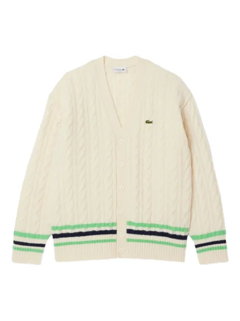 Lacoste cable-knit stripe-detail cardigan