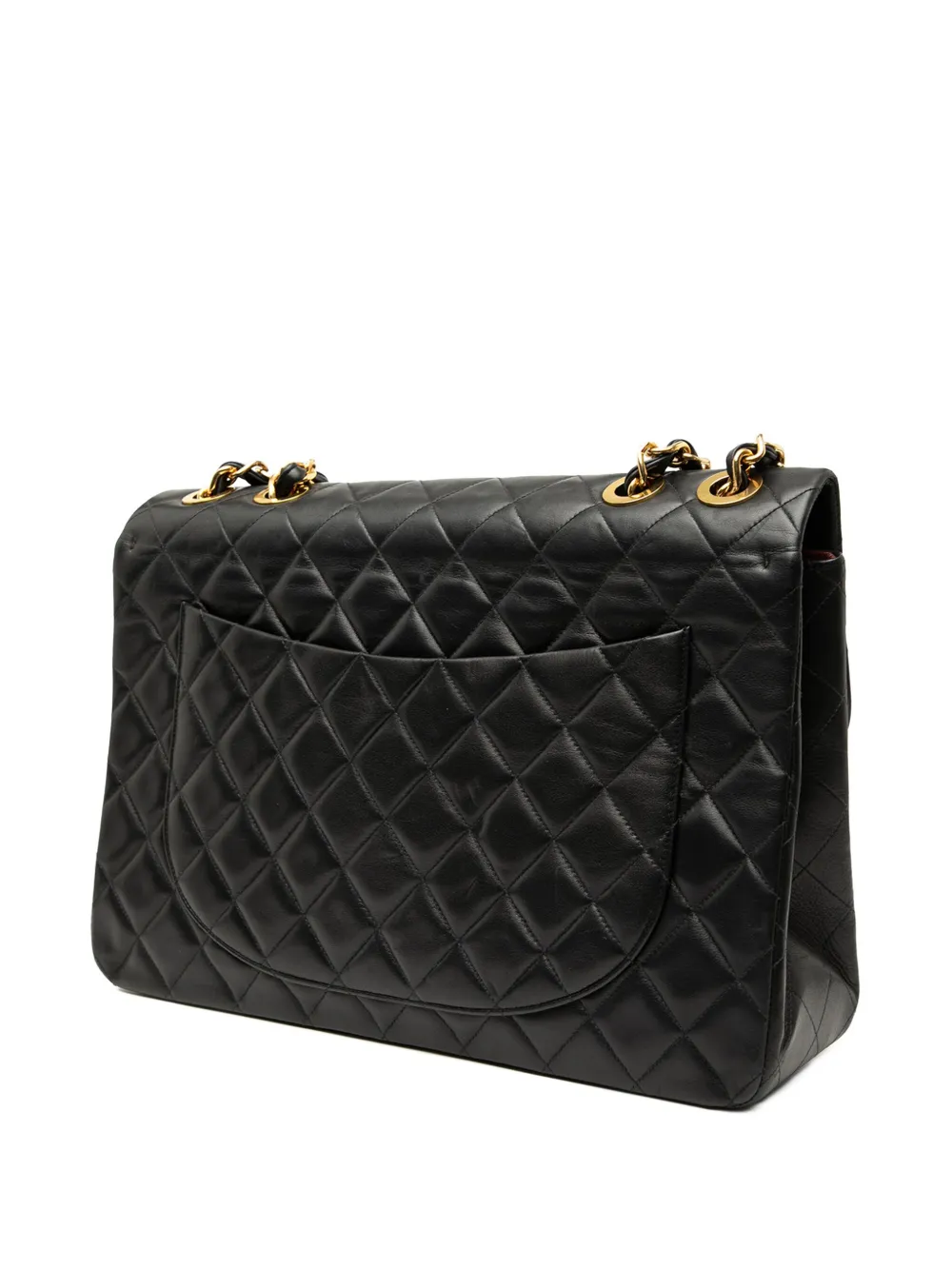 Pre-owned Chanel 1991-1994 Maxi Xl Classic Lambskin Single Flap Shoulder Bag In Black
