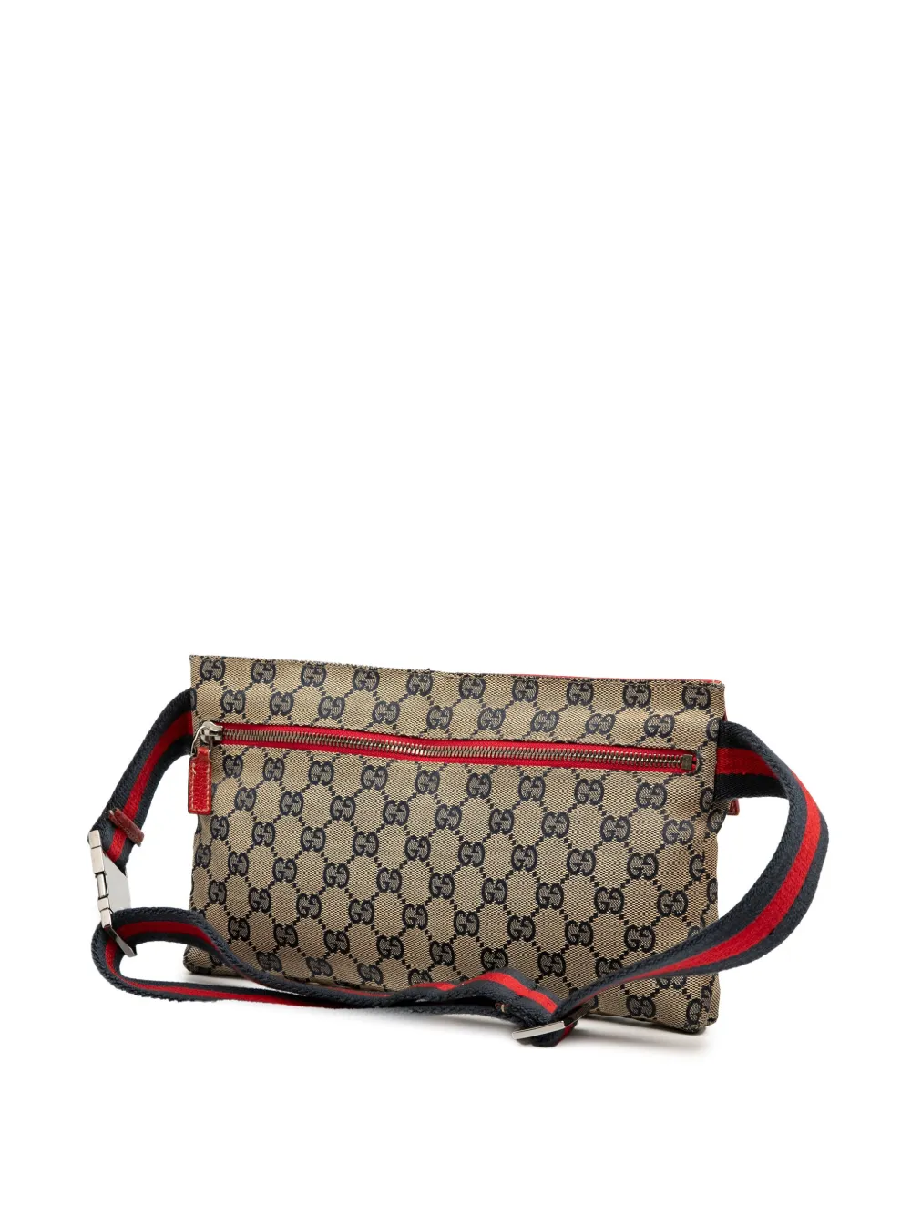Pre-owned Gucci 2000-2015 Gg Canvas Web Double Pocket Belt Bag In Brown