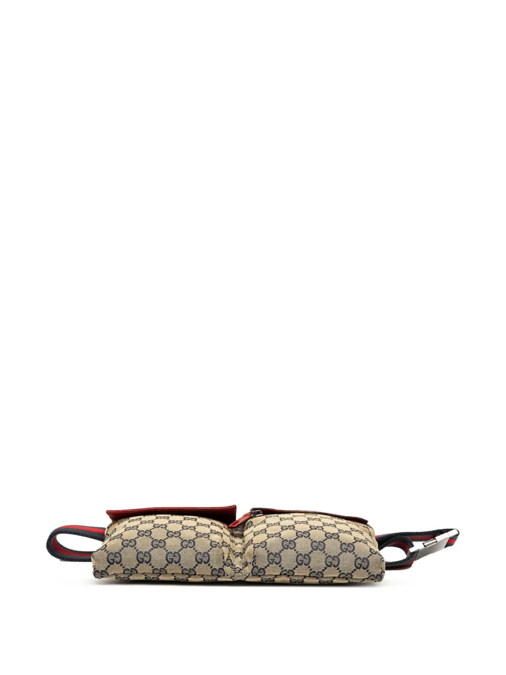 Pre-owned Gucci 2000-2015 Gg Canvas Web Double Pocket Belt Bag In Brown
