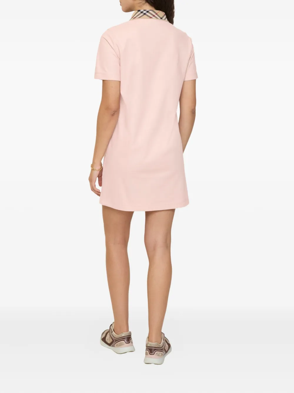 Burberry Check-collar Cotton Polo Shirt Mini Dress In Pink