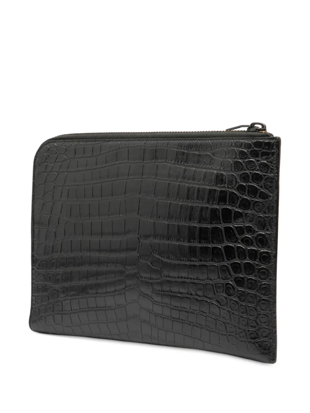  Saint Laurent Pre-owned 2017 Croc Embossed Leather Clutch Bag - Black 