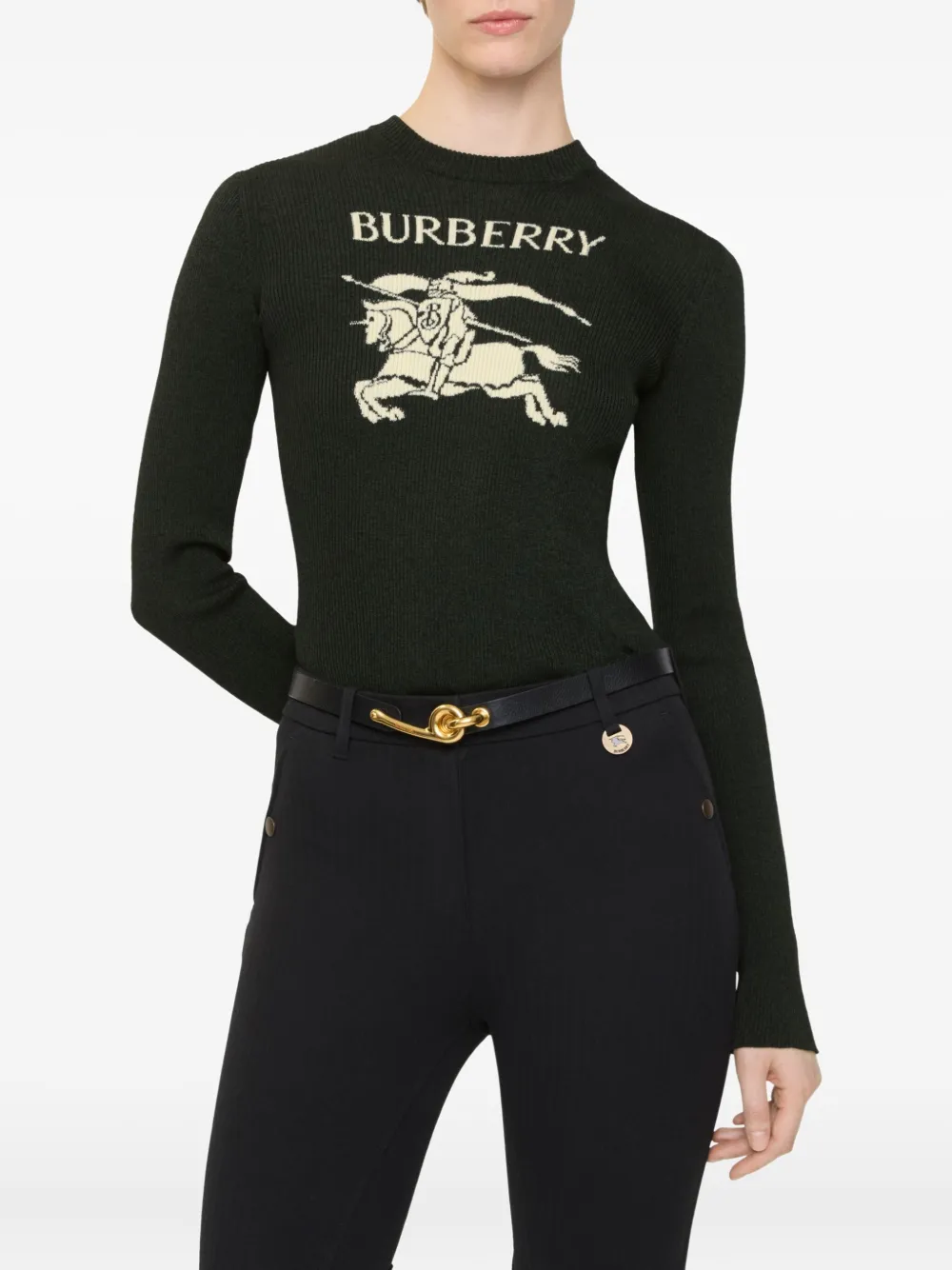 Burberry Ekd Wool Silk Sweater In Black