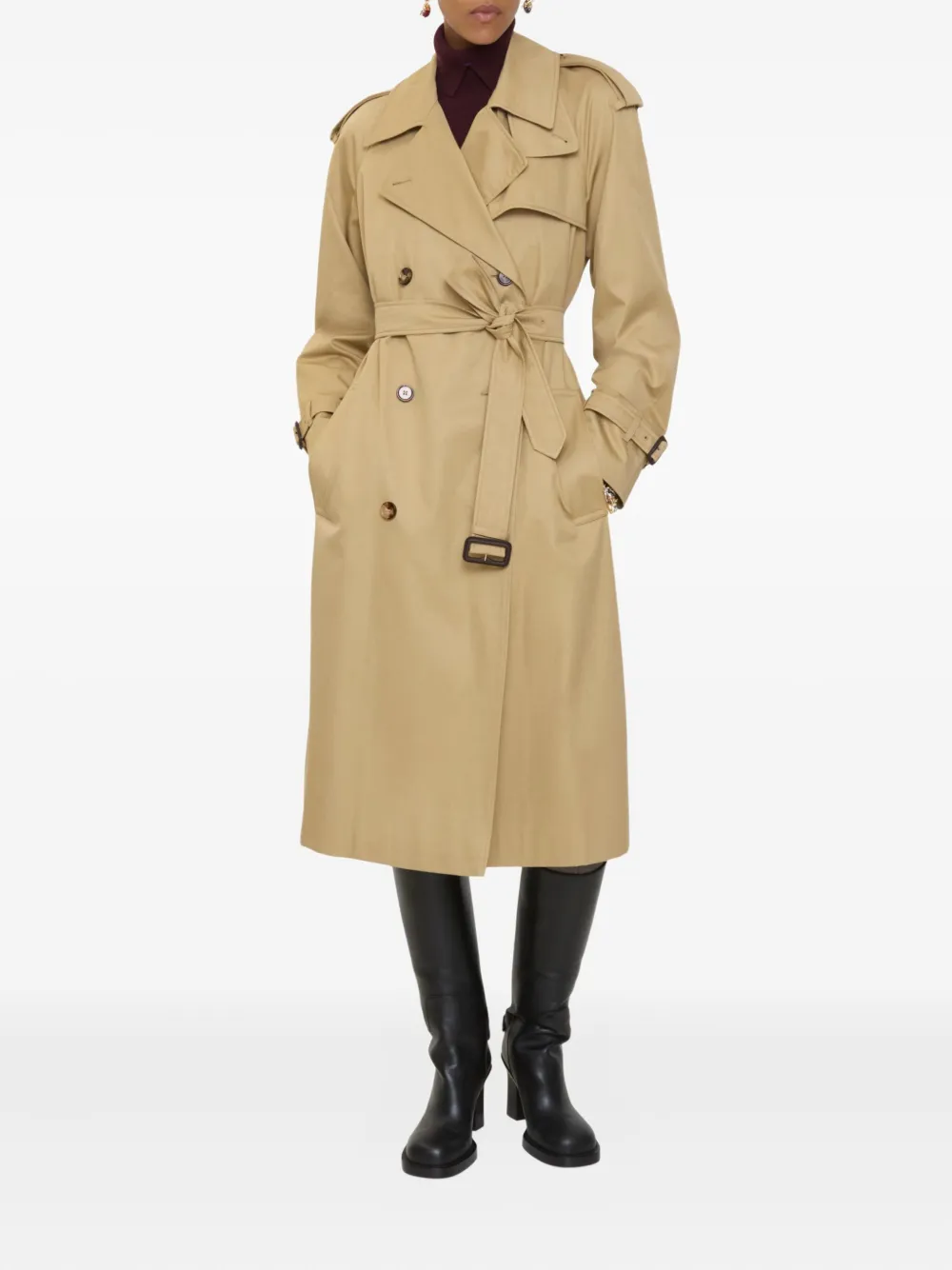 Burberry Trenchcoat met dubbele rij knopen en ceintuur Beige